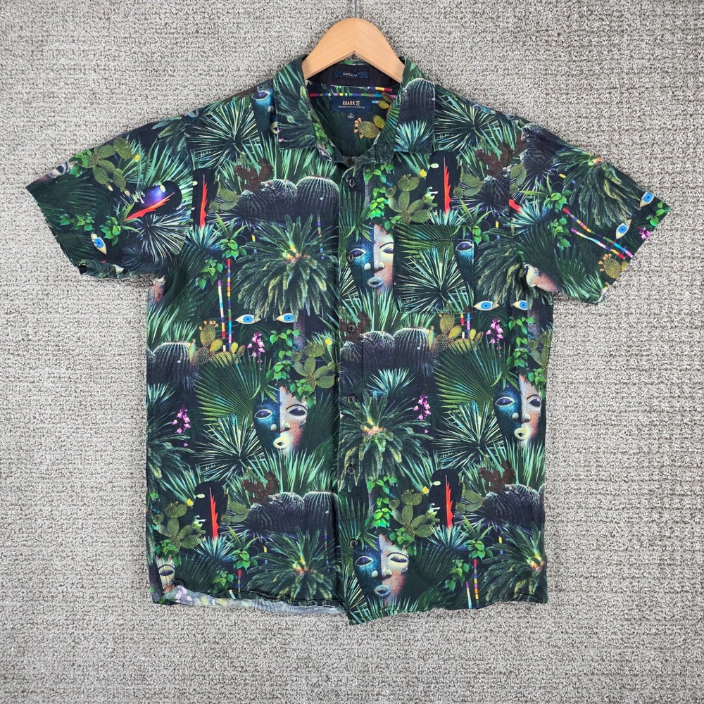 Roark Mens Jardin Oasis Large Classic Jungle Mask‎ Cactus Cotton Linen Shirt